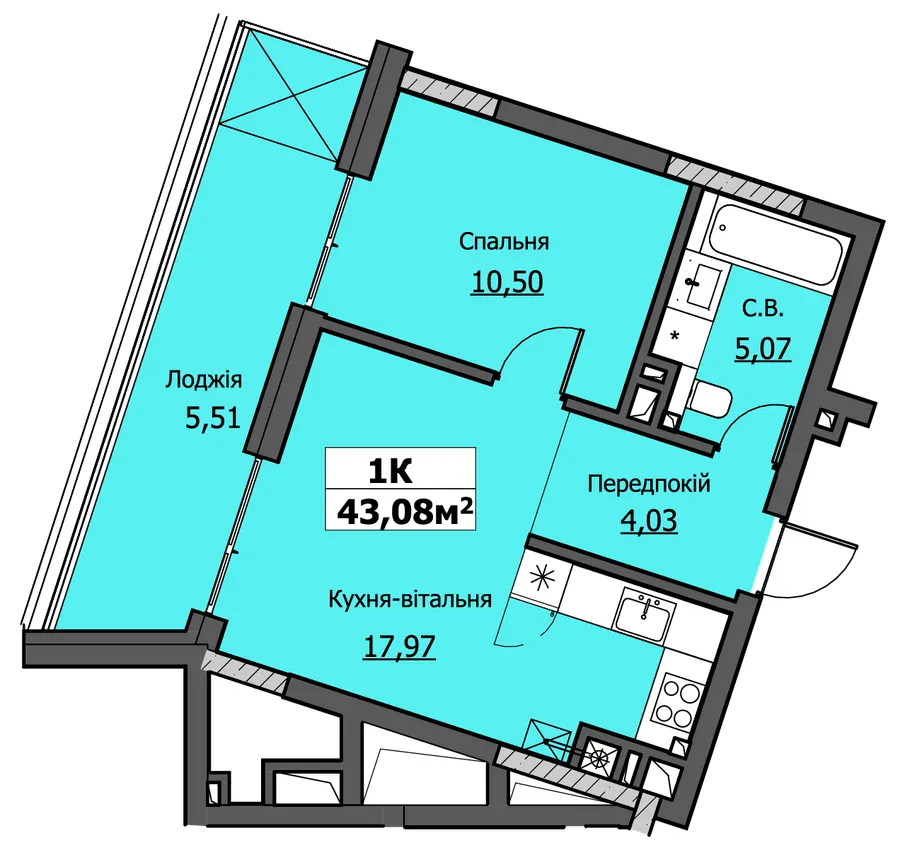 ЖК UZHPOINT — 43.1 м²