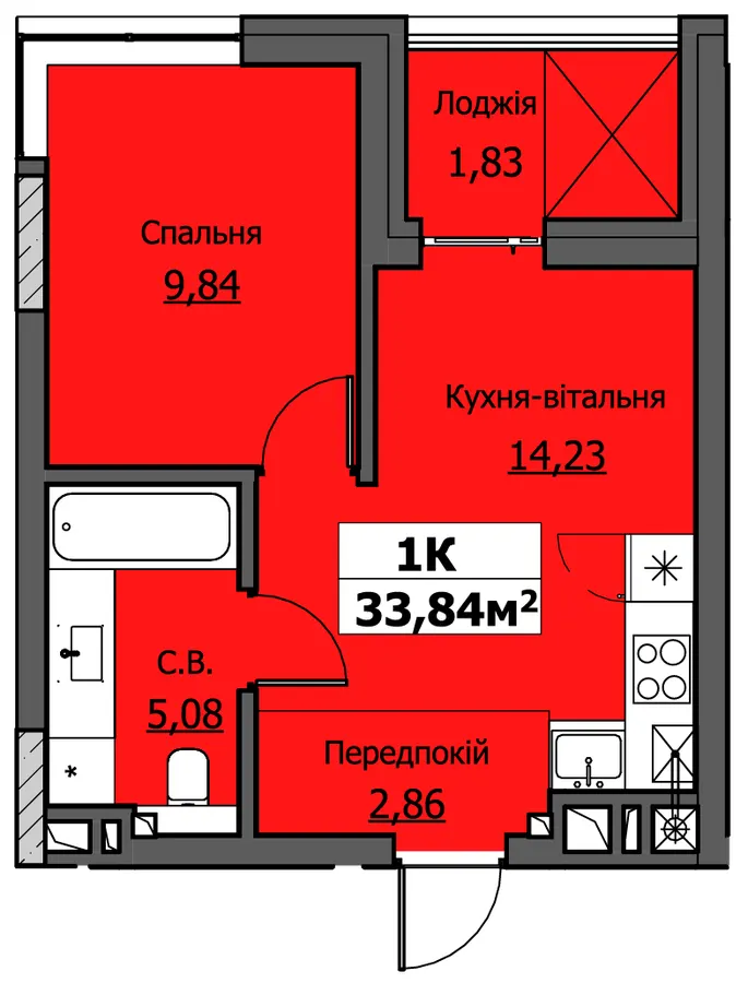 ЖК UZHPOINT — 33.8 м²