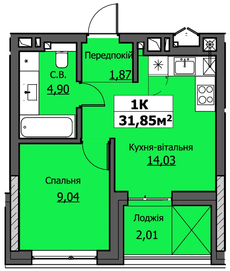 ЖК UZHPOINT — 31.9 м²