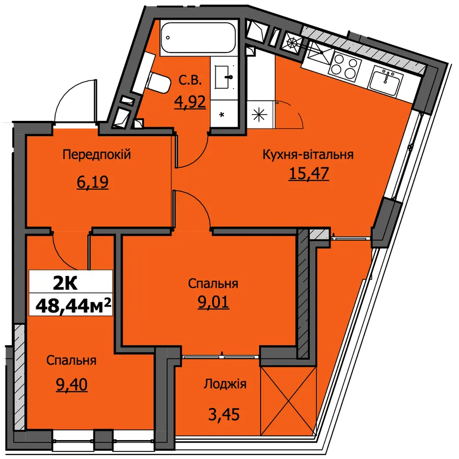 ЖК UZHPOINT — 48.4 м²