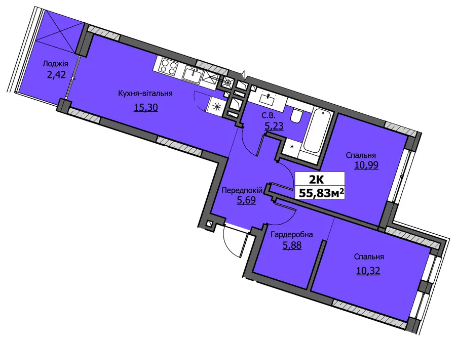 ЖК UZHPOINT — 55.8 м²