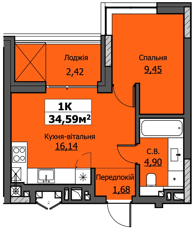 ЖК UZHPOINT — 34.6 м²