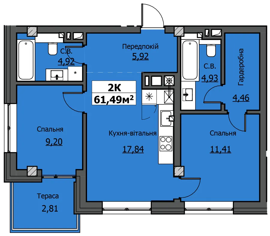ЖК UZHPOINT — 61.5 м²