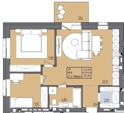 ЖК Під сонцем — 64.4 м²