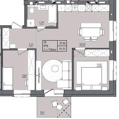 ЖК Під сонцем — 64.6 м²