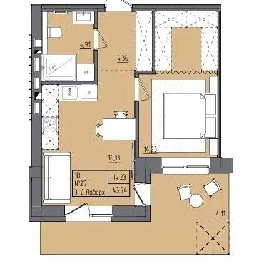 ЖК Під сонцем — 43.7 м²