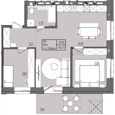 ЖК Під сонцем — 66.3 м²
