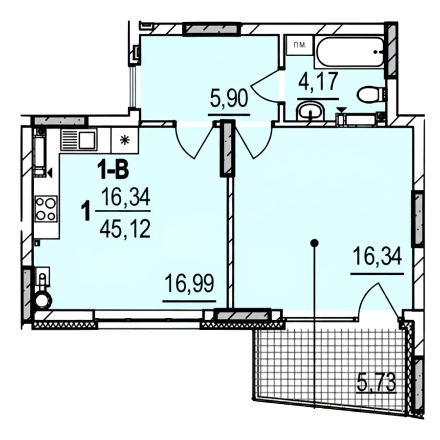 ЖК Італійський квартал 2 — 45.1 м²