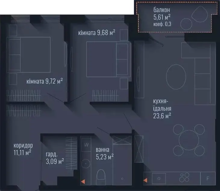 ЖК Brooklyn — 64.1 м²