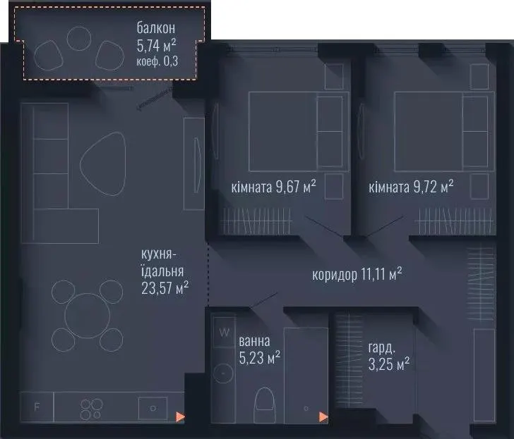 ЖК Brooklyn — 64.3 м²