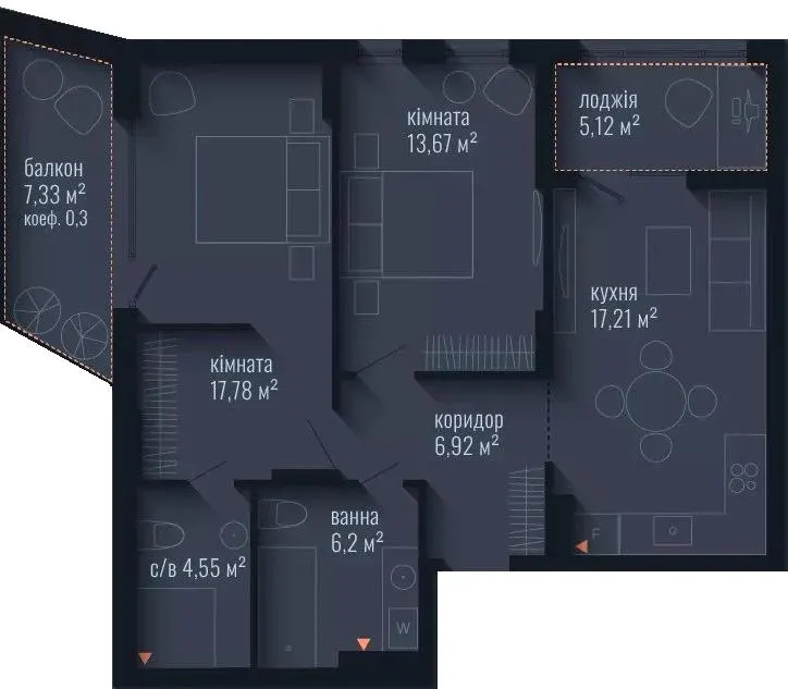 ЖК Brooklyn — 73.7 м²