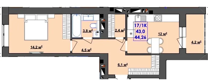 ЖК Ювілейний — 44.3 м²