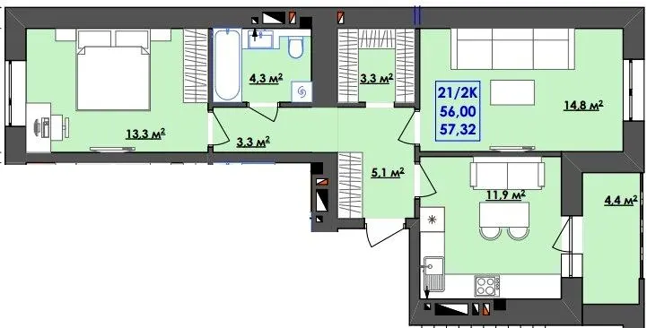 ЖК Ювілейний — 57.3 м²