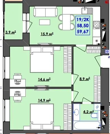 ЖК Ювілейний — 59.7 м²