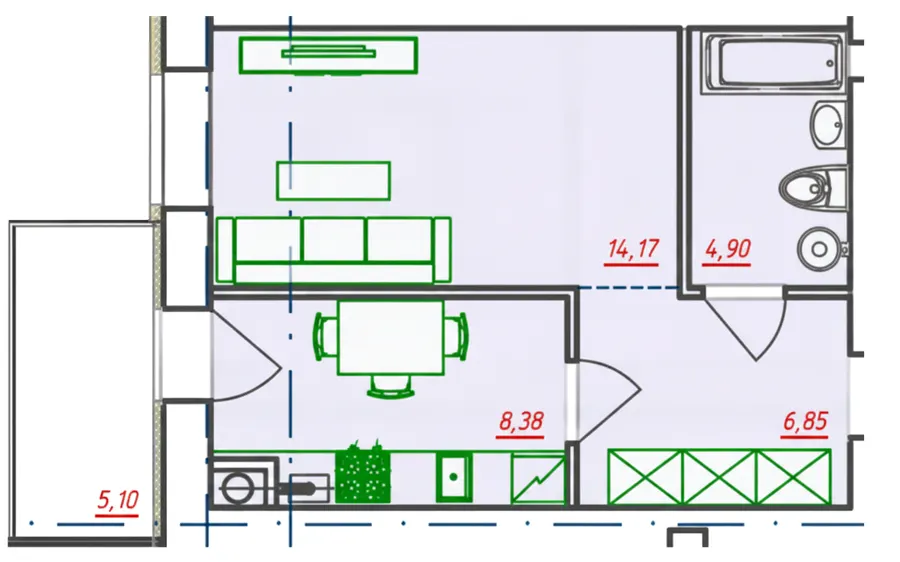 ЖК Видовий — 38.4 м²