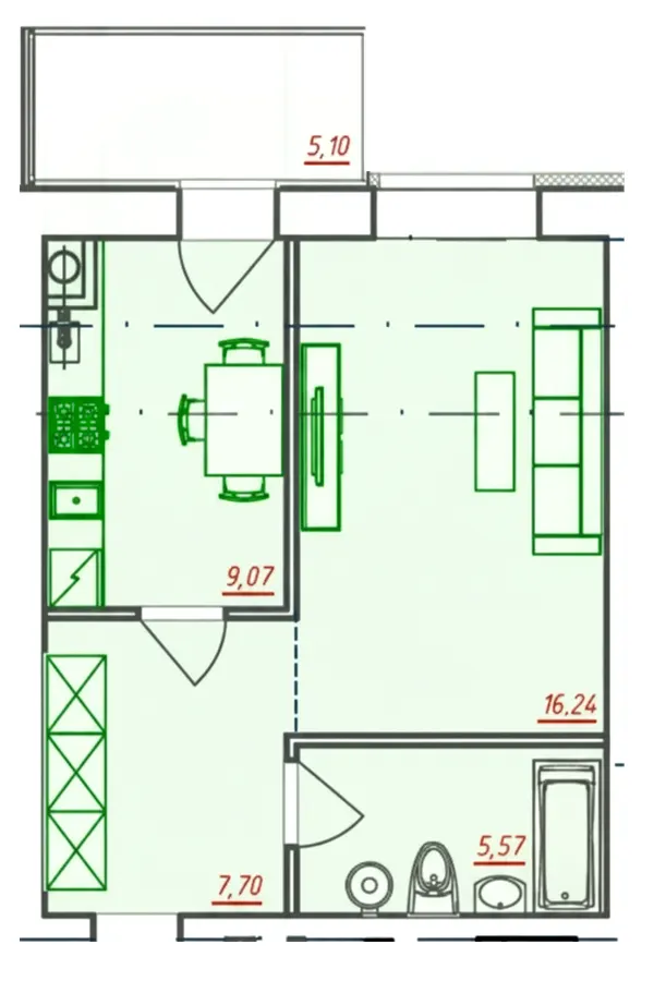 ЖК Видовий — 42.7 м²