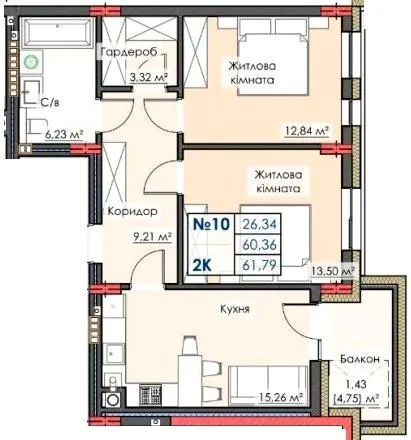 ЖК ЛИПКИ PREMIUM — 61.8 м²