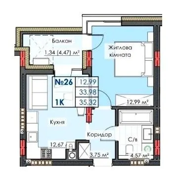 ЖК ЛИПКИ PREMIUM — 35.3 м²