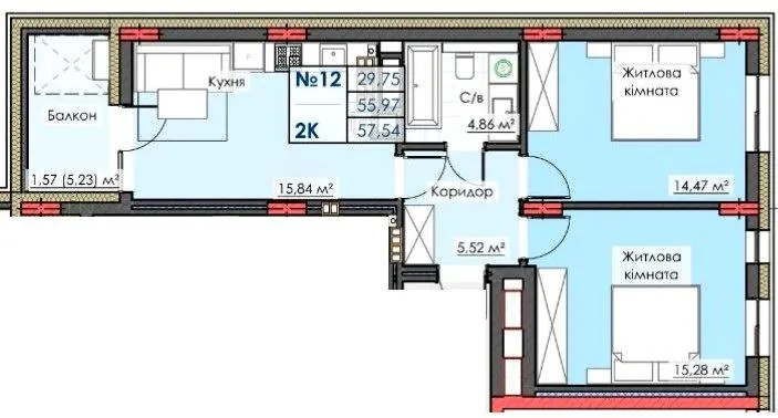 ЖК ЛИПКИ PREMIUM — 57.5 м²