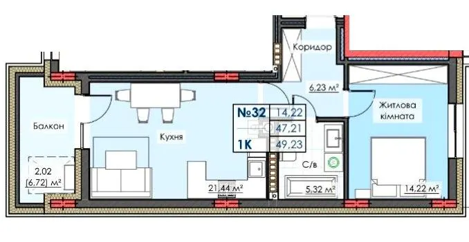 ЖК ЛИПКИ PREMIUM — 49.2 м²