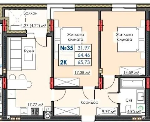 ЖК ЛИПКИ PREMIUM — 65.7 м²