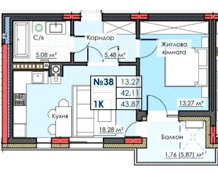 ЖК ЛИПКИ PREMIUM — 43.9 м²
