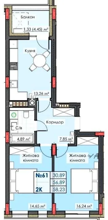 ЖК ЛИПКИ PREMIUM — 58.2 м²