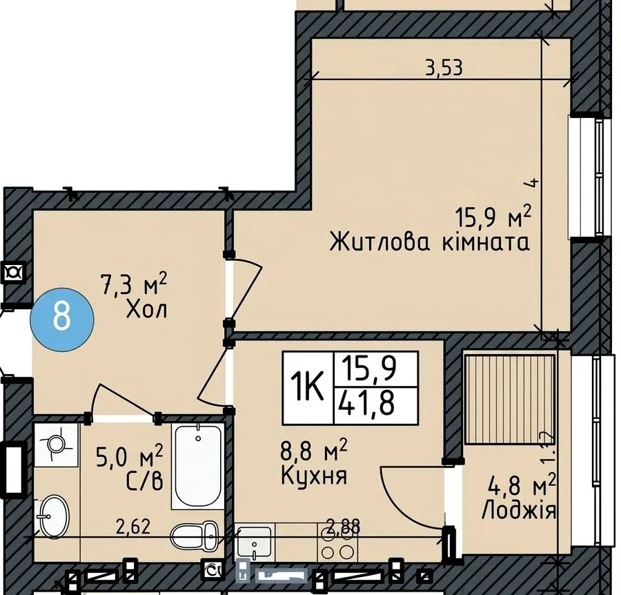 ЖК ODESA CITY — 41.8 м²