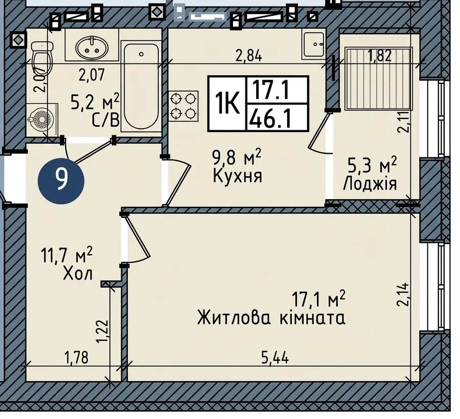 ЖК ODESA CITY — 46.1 м²