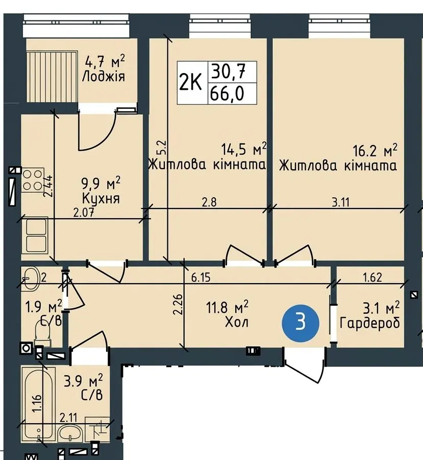 ЖК ODESA CITY — 66 м²