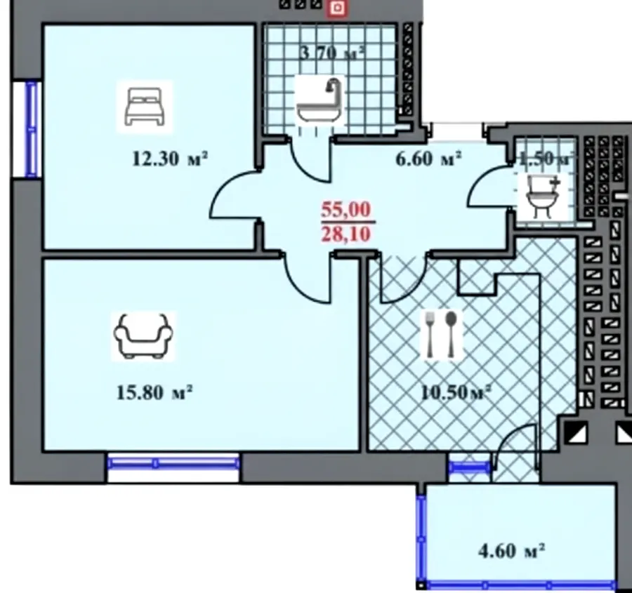 ЖК Шептицького — 55 м²