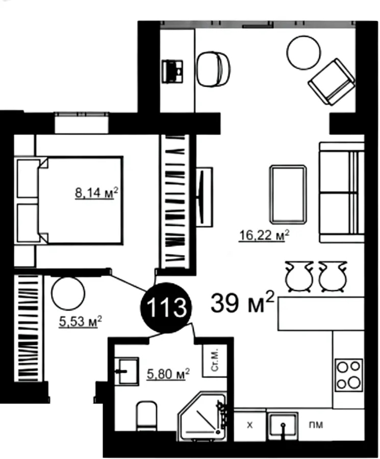 Клубний комплекс Harmony — 39 м²