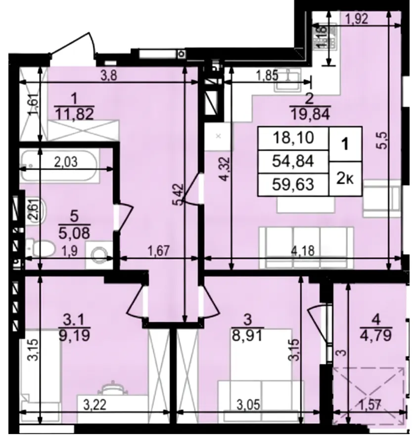 ЖК на Стецька — 59.6 м²