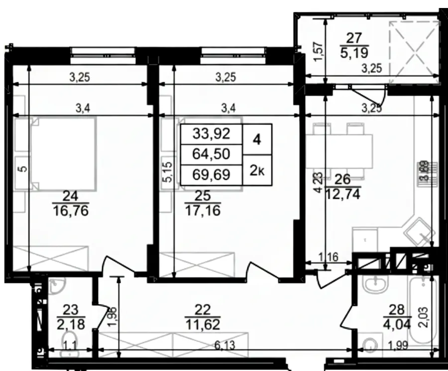ЖК на Стецька — 69.7 м²