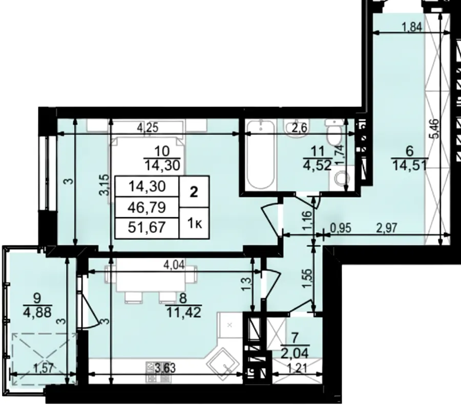 ЖК на Стецька — 51.7 м²