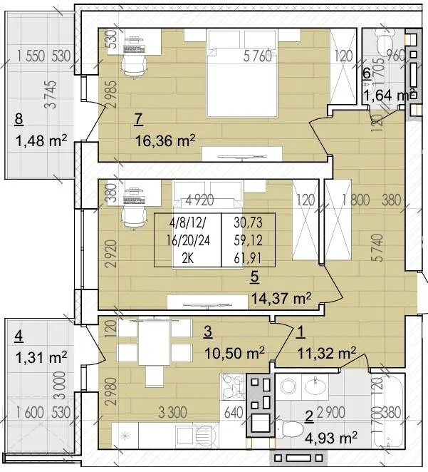 ЖК Святий Августин — 61.9 м²