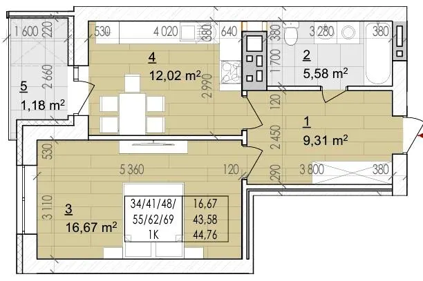 ЖК Святий Августин — 44.8 м²
