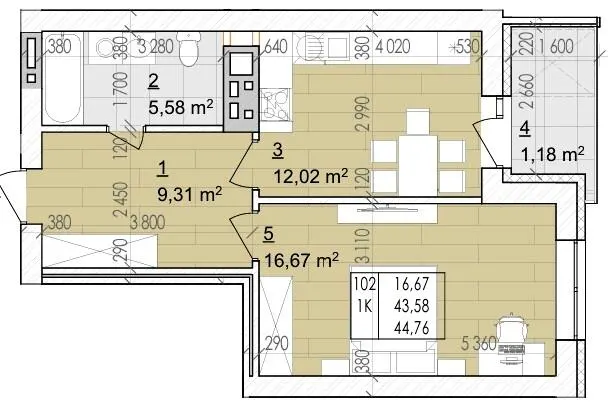 ЖК Святий Августин — 44.8 м²