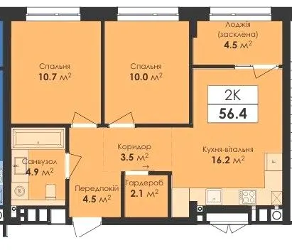 ЖК Avelon — 56.4 м²