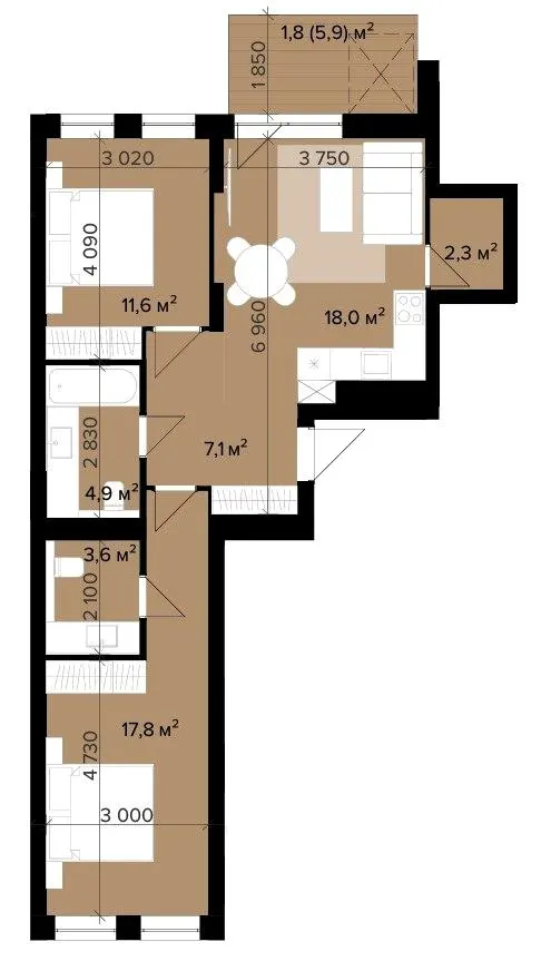 ЖК Нові Метри Next — 67.1 м²