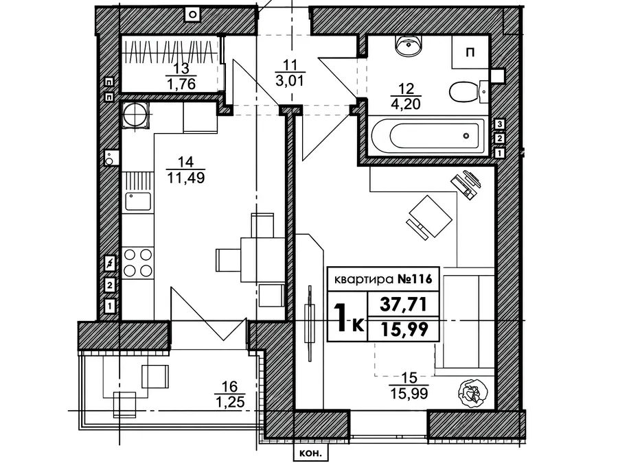 ЖК Park Residence — 37.7 м²