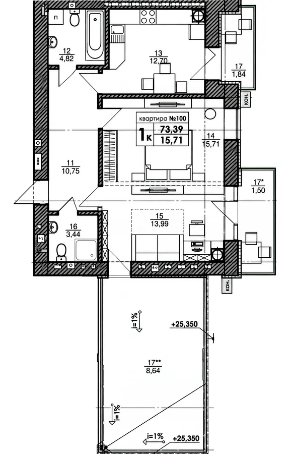 ЖК Park Residence — 73.4 м²