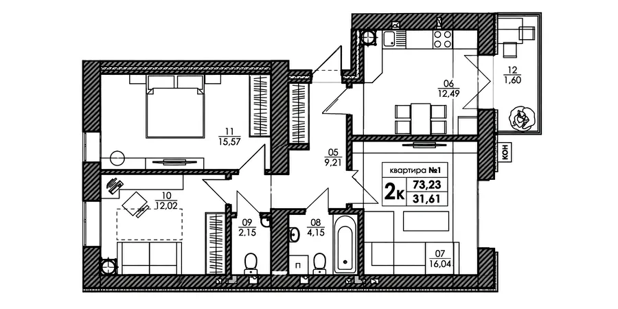 ЖК Park Residence — 73.2 м²