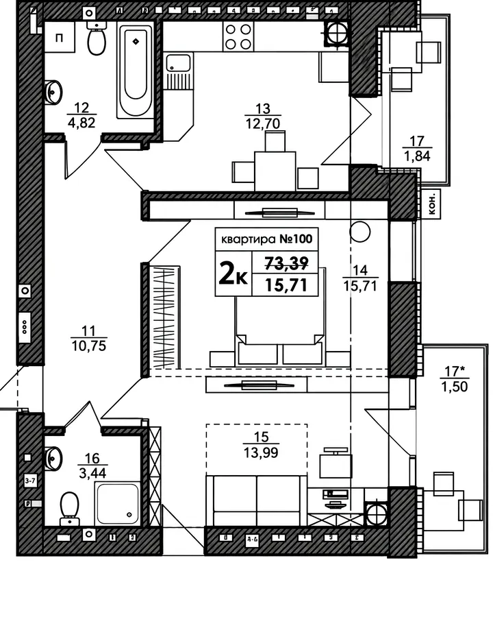 ЖК Park Residence — 73.4 м²