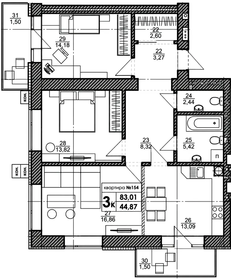 ЖК Park Residence — 83 м²