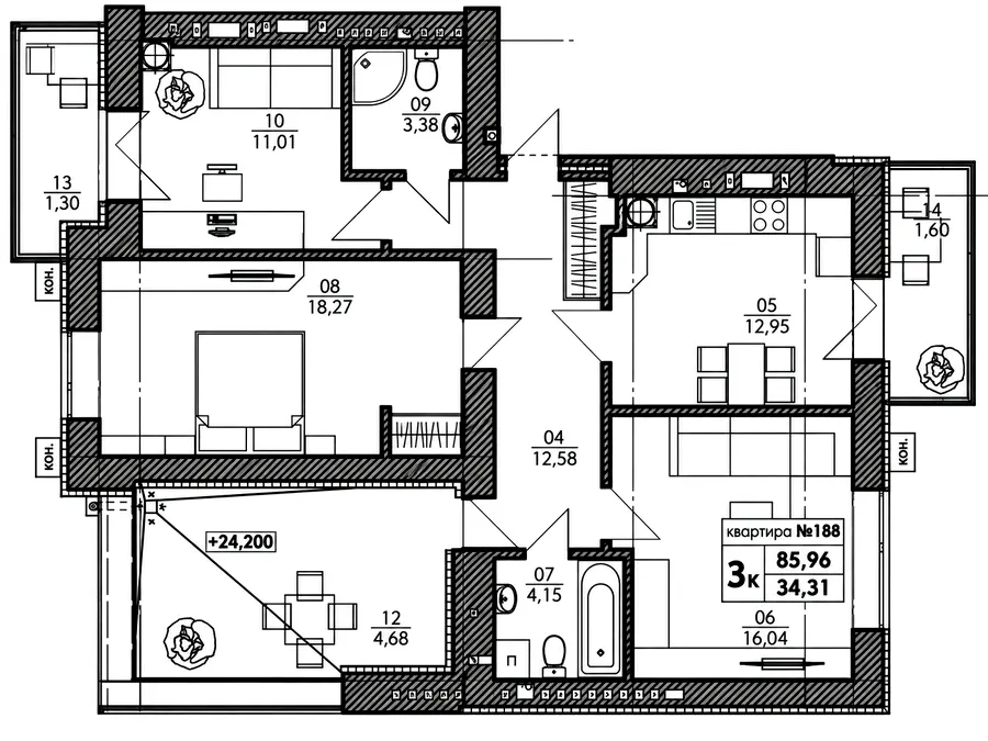 ЖК Park Residence — 86 м²