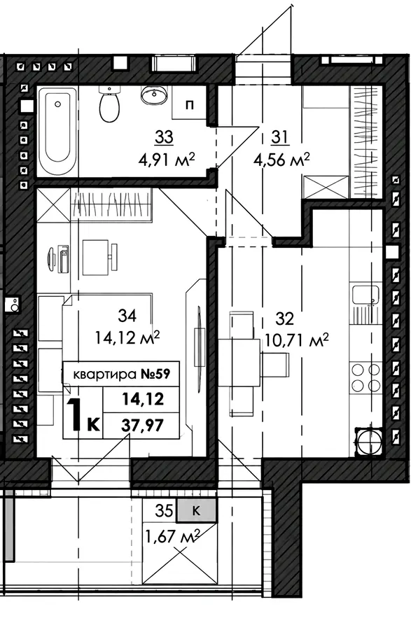 ЖК Park Residence — 38 м²