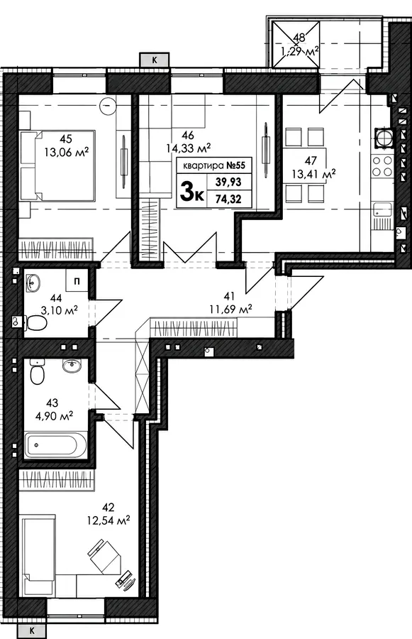 ЖК Park Residence — 74.3 м²