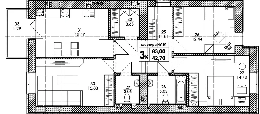ЖК Park Residence — 83 м²