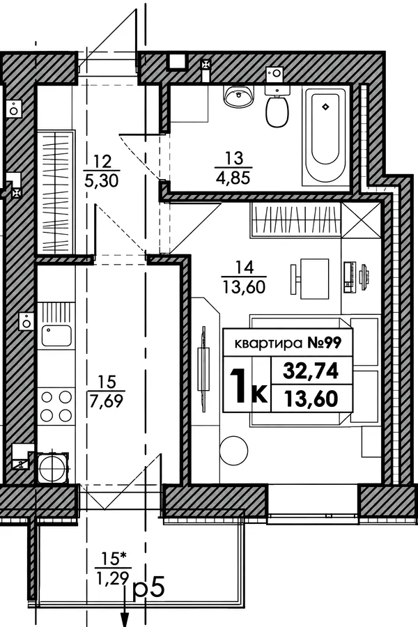 ЖК Park Residence — 32.7 м²